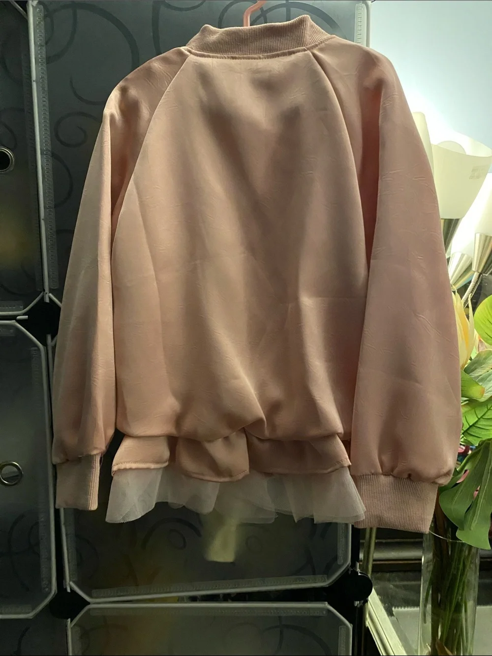 NWOT, Girl’s Pink Ruffle-Hem Bomber Jacket -  Lightweight Coat